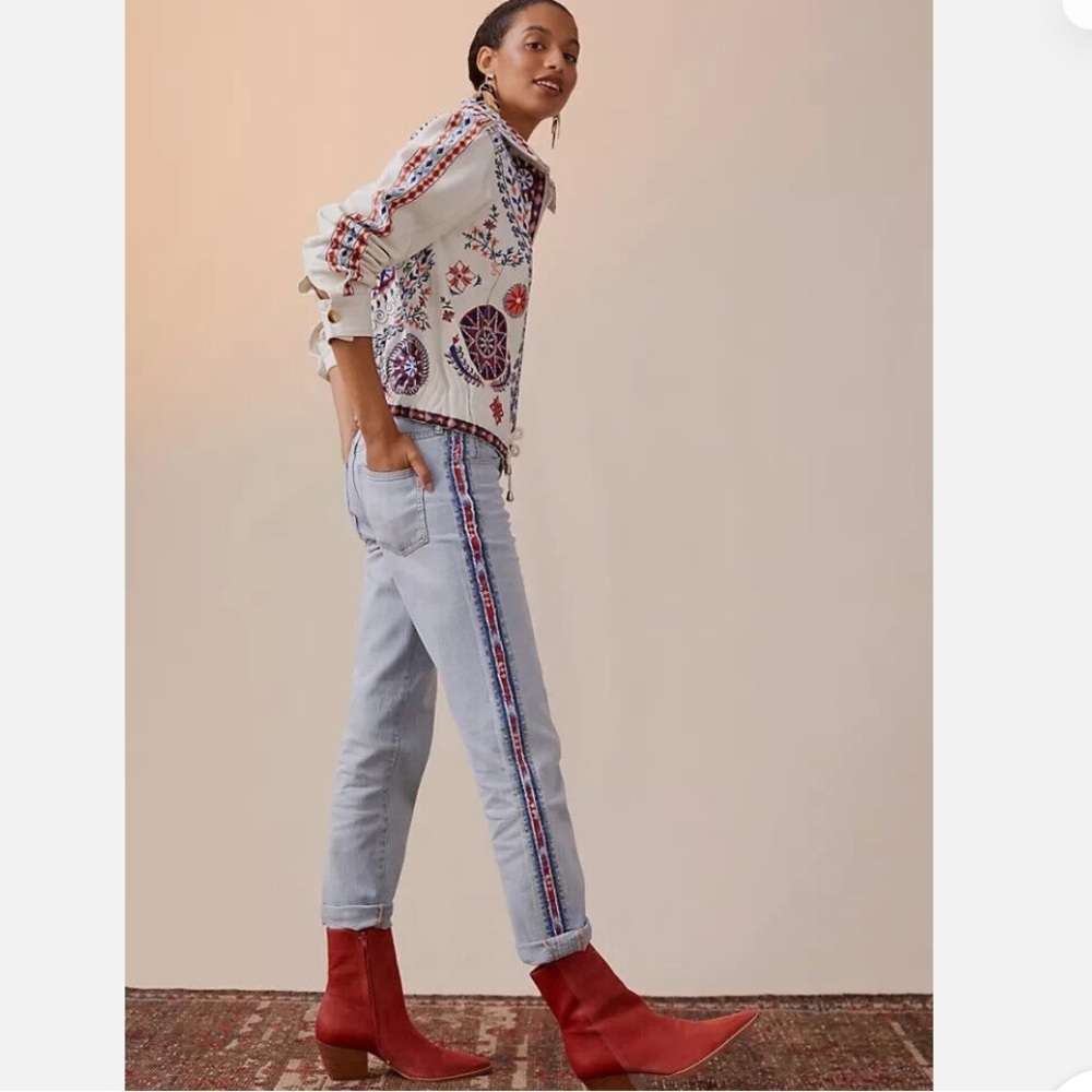 Anthropologie Pilcro The Vintage Straight Jeans Boho Embroidered - Picture 4 of 13
